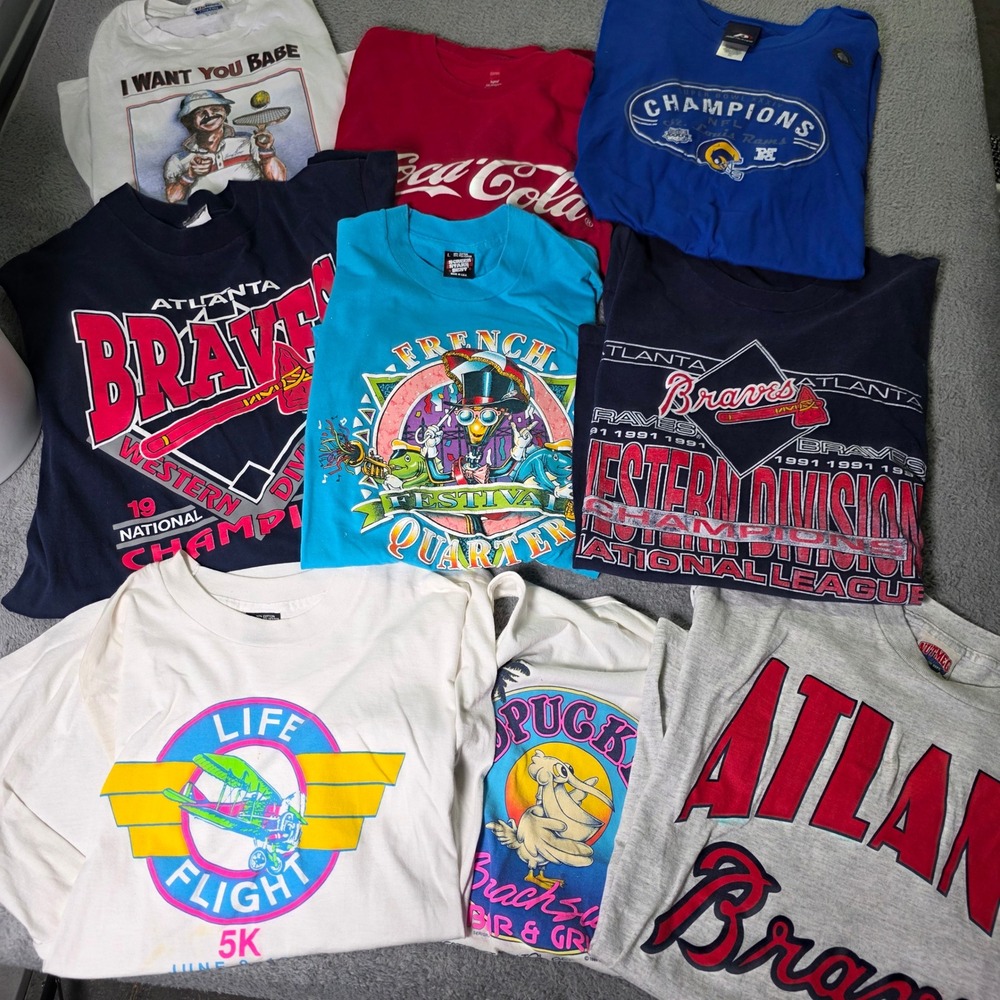 Vintage 90s Graphic T-Shirt Lot XL/L Atlanta Braves Rams Sonny Bono Tee